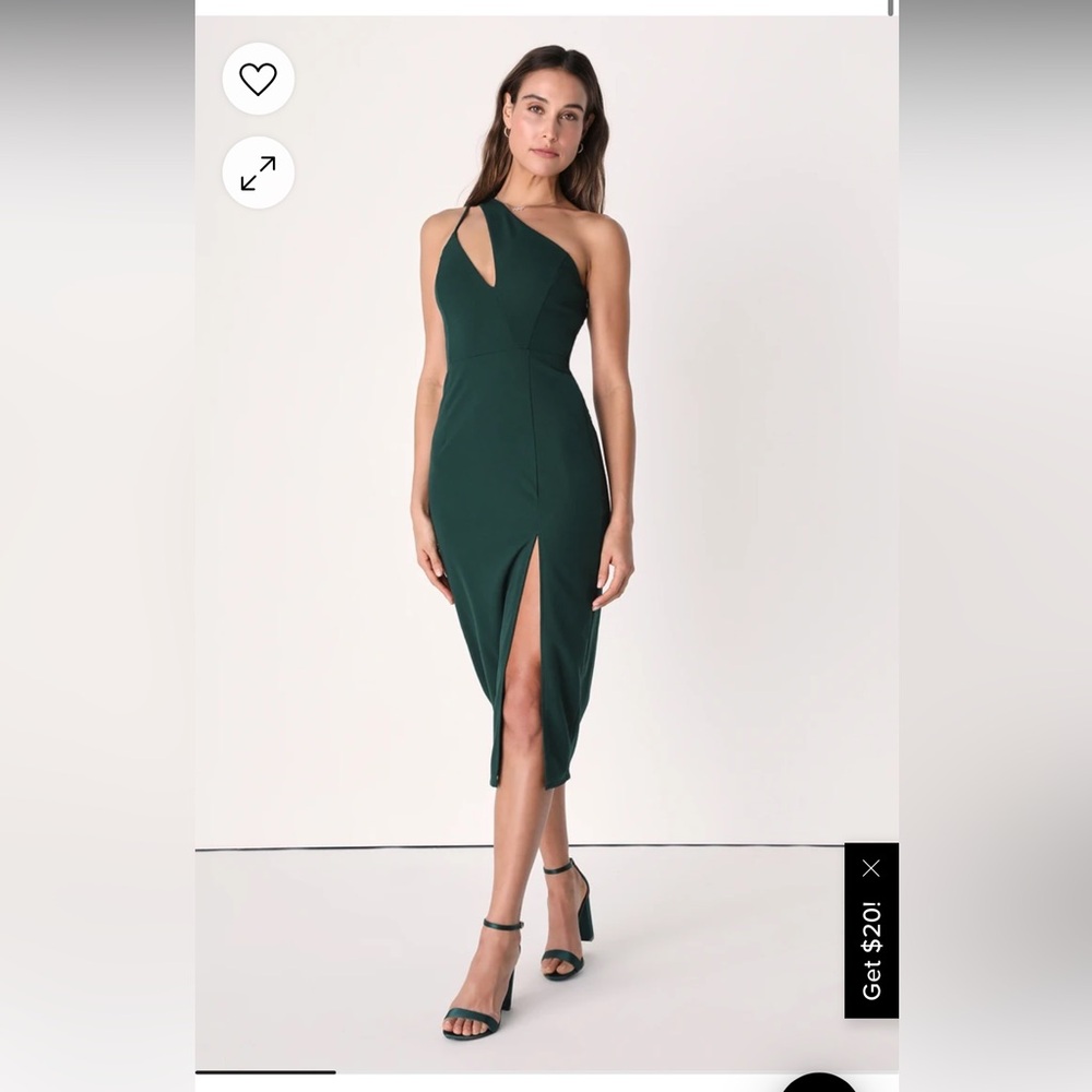 Lulus dark green one shoulder cutout midi dress
